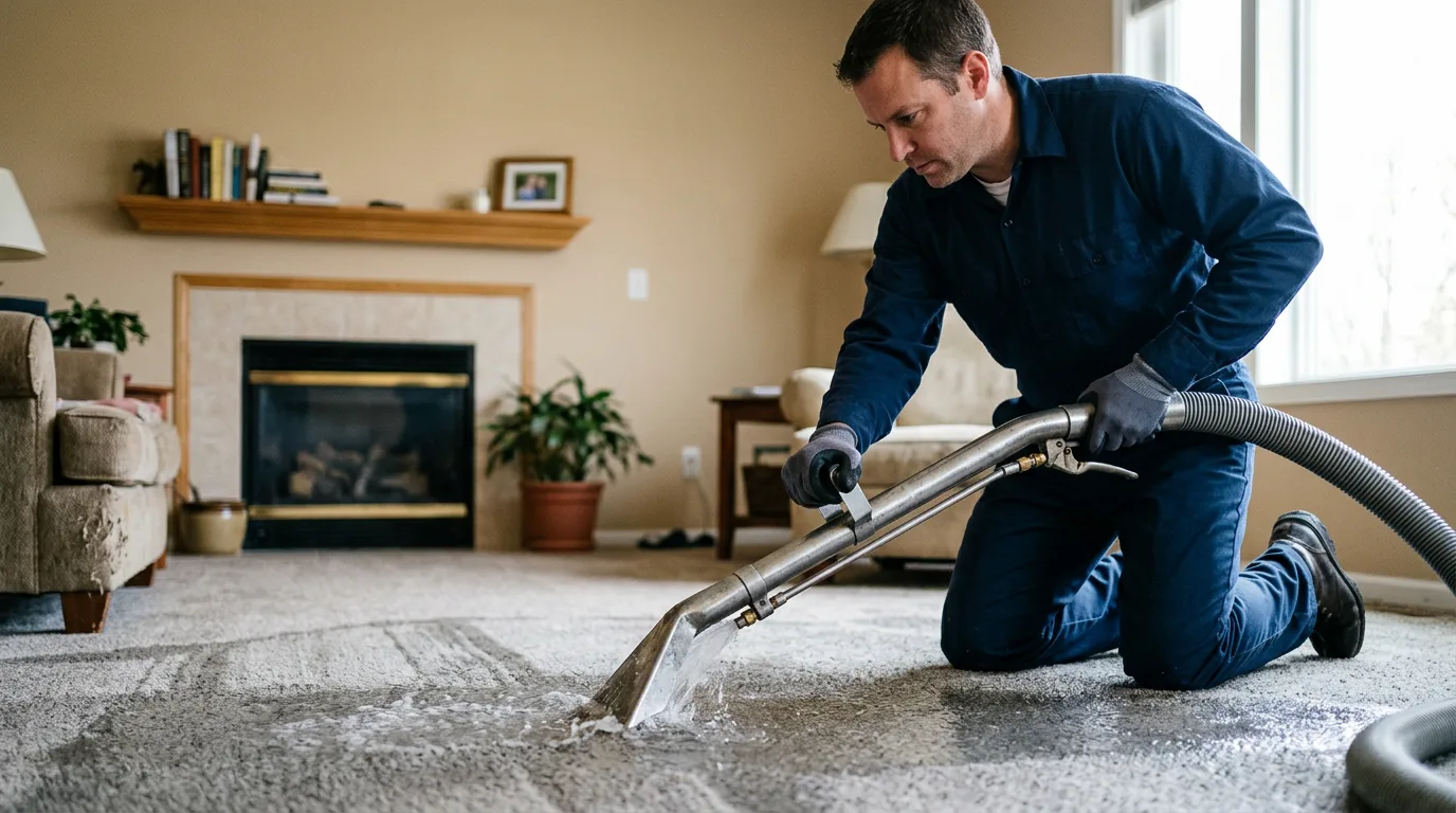 Water damage restoration technician working near Friesland, WI